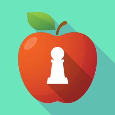 Uzun gölge Kırmızı elma simgesi bir piyon satranç rakam ile