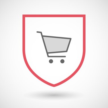 Bir alışveriş sepeti ile izole satırı sanat kalkan simgesi