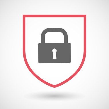İzole satırı sanat kalkan simgesi ile kapalı kilit yastık