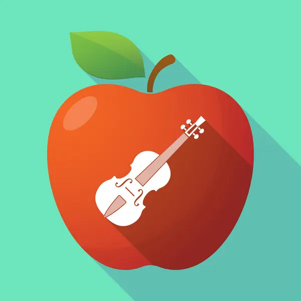 Långa skugga rött äpple ikon med en fiol — Stock vektor