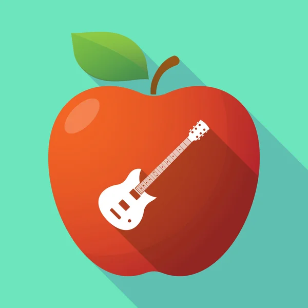 Långa skugga rött äpple ikon med en elgitarr — Stock vektor