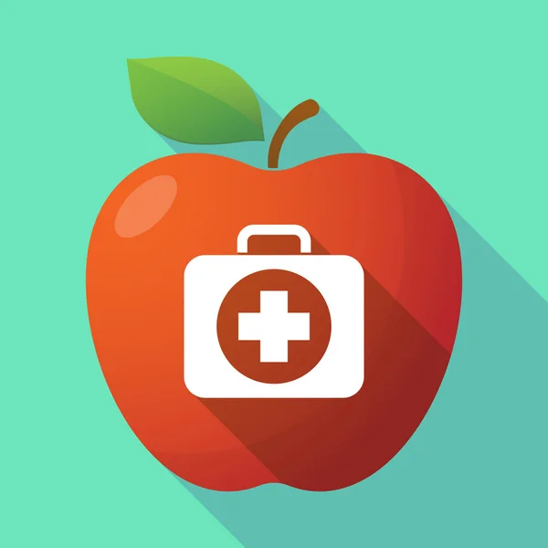 Icono de manzana roja de sombra larga con un icono de kit de primeros auxilios — Vector de stock