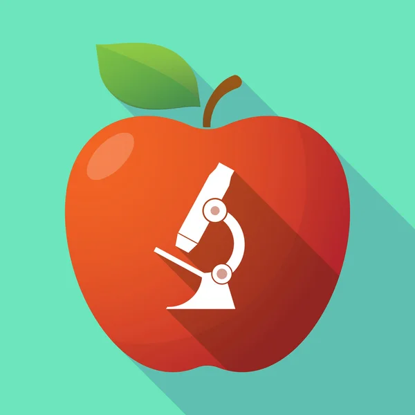 Icono de manzana roja de sombra larga con un icono de microscopio — Archivo Imágenes Vectoriales