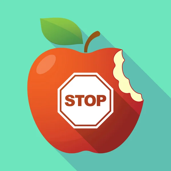 Icono de manzana roja de sombra larga con señal de stop — Archivo Imágenes Vectoriales