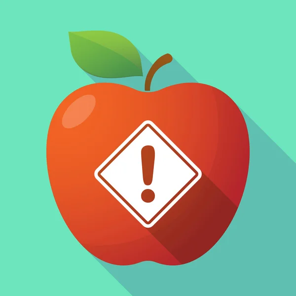 Długi cień czerwony jabłko ikona znak drogowy ostrzegawczy — Wektor stockowy