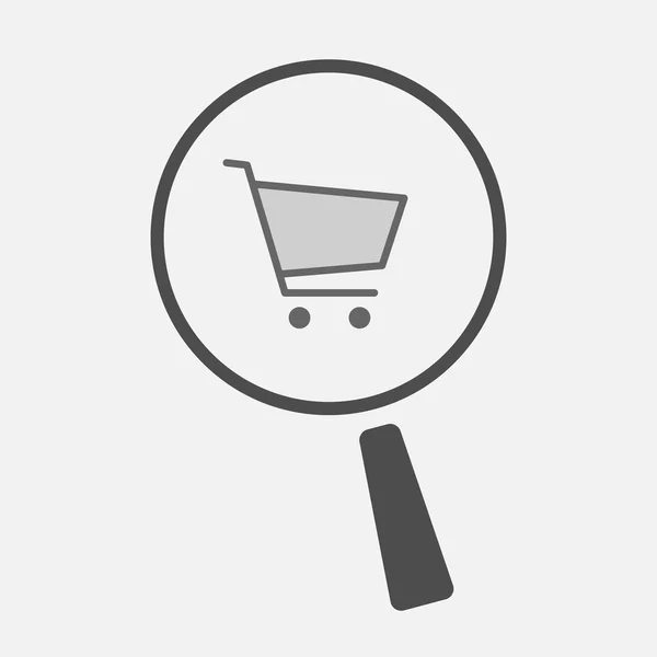 Icono de lupa aislado con un carrito de compras — Vector de stock
