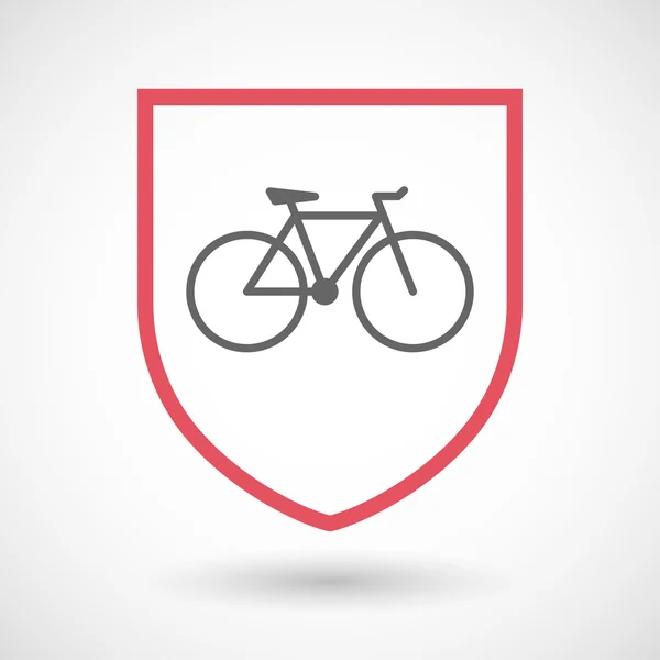 Isolato linea arte scudo icona con una bicicletta — Vettoriale Stock