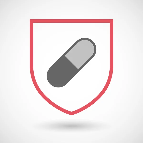 Isolated line art shield icon with a pill — Stock Vector