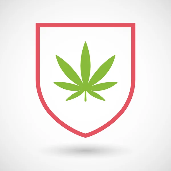 Isolé ligne icône de bouclier d'art avec une feuille de marijuana — Image vectorielle