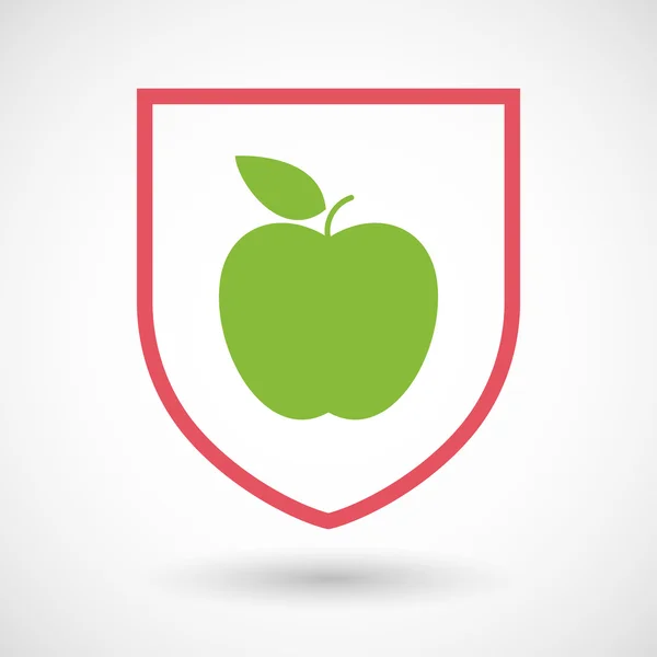 Icono de escudo de arte de línea aislada con una manzana — Vector de stock