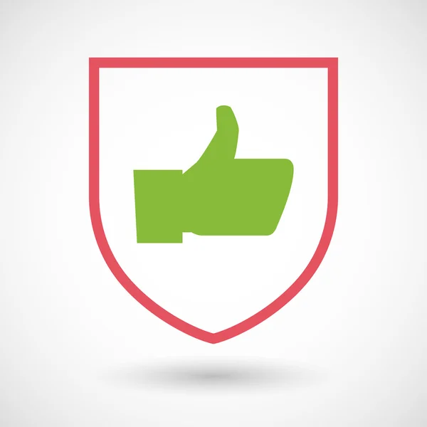 Isolated line art shield icon with a thumb up hand — Stock Vector