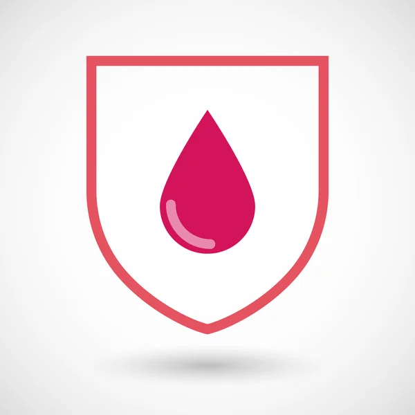 Isolated line art shield icon with a blood drop — Stock Vector