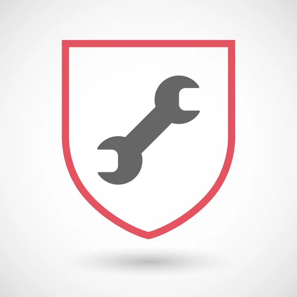 Isolated line art shield icon with a wrench — Stock Vector