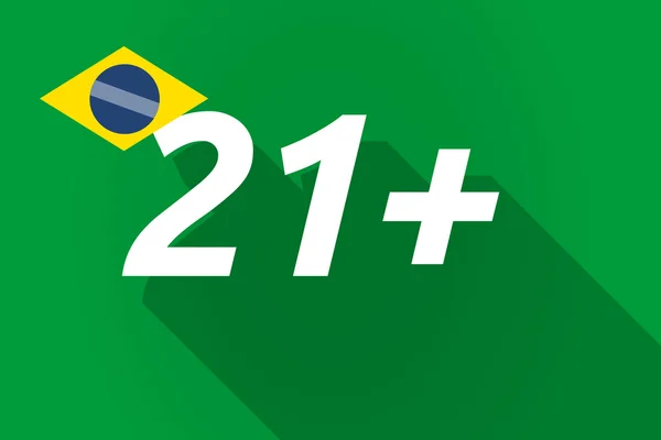 Långa skugga Brasilien flagga med texten 21+ — Stock vektor