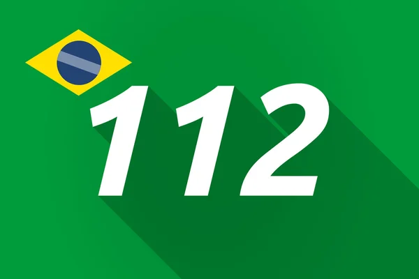Långa skugga Brasilien flagga med texten 112 — Stock vektor