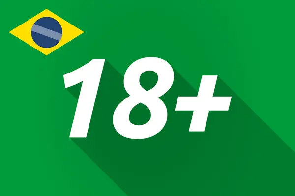 Långa skugga Brasilien flagga med texten 18+ — Stock vektor