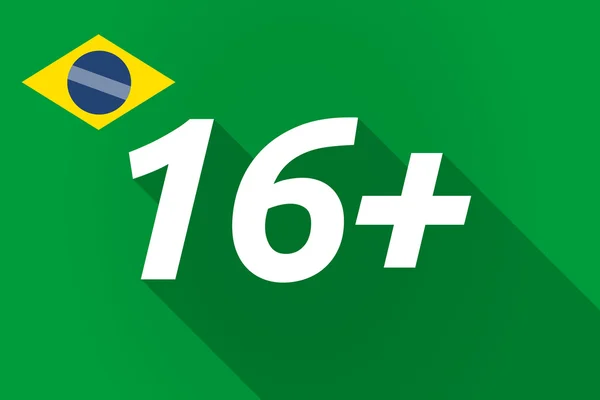 Långa skugga Brasilien flagga med texten 16+ — Stock vektor