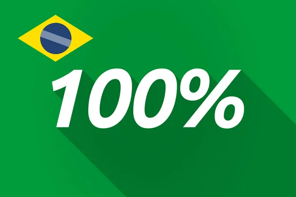 Long shadow Brazil flag with    the text 100% — Διανυσματικό Αρχείο