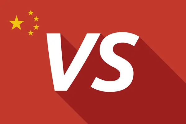 Hosszú árnyék Kína zászló Vs szöveggel — Stock Vector