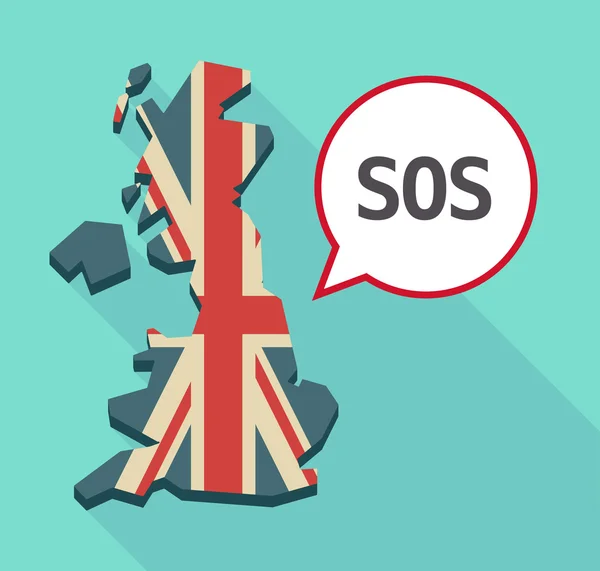 Ombre longue Royaume-Uni carte avec le texte SOS — Image vectorielle