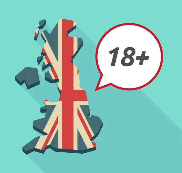 Sombra longa Reino Unido mapa com o texto 18 + — Vetor de Stock