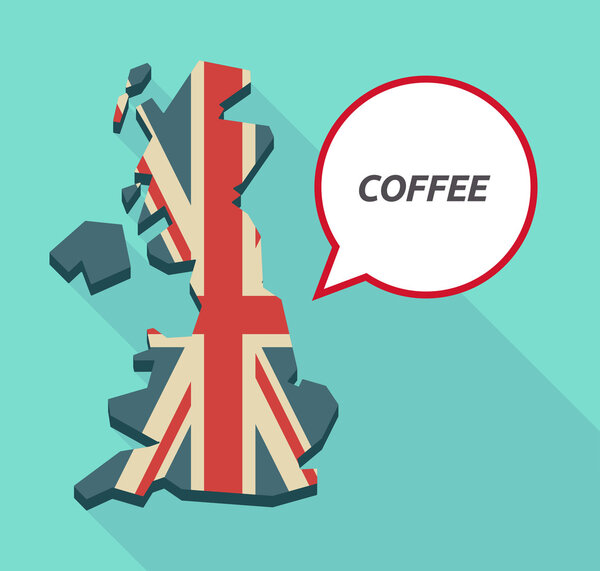 Long shadow United Kingdom map with    the text COFFEE