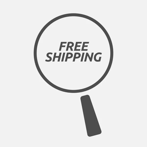 Geïsoleerde vergrootglaspictogram gericht de tekst gratis Shippin — Stockvector