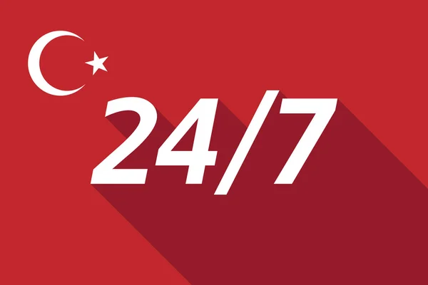 Long shadow Turkey flag with    the text 24/7 — Stock Vector