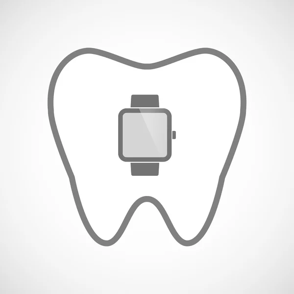 Ícone de dente de arte de linha isolada com um relógio inteligente —  Vetores de Stock