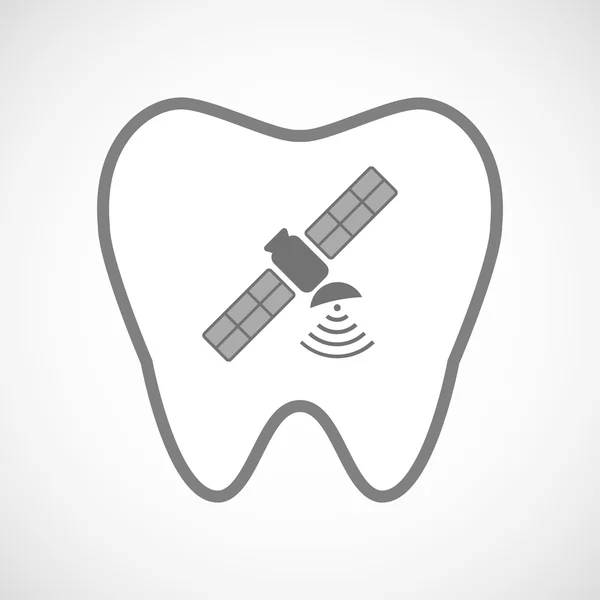 Icono de diente de arte en línea aislada con un satélite — Vector de stock
