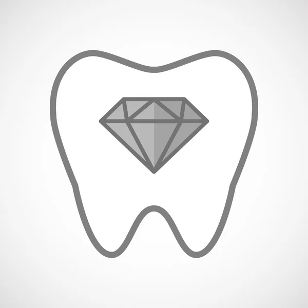 Ізольована лінія значок зуба мистецтва з діамантом — стоковий вектор