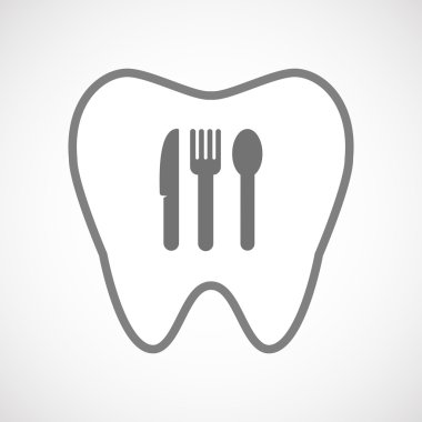 İzole satırı sanat diş simgesi ile çatal bıçak takımı