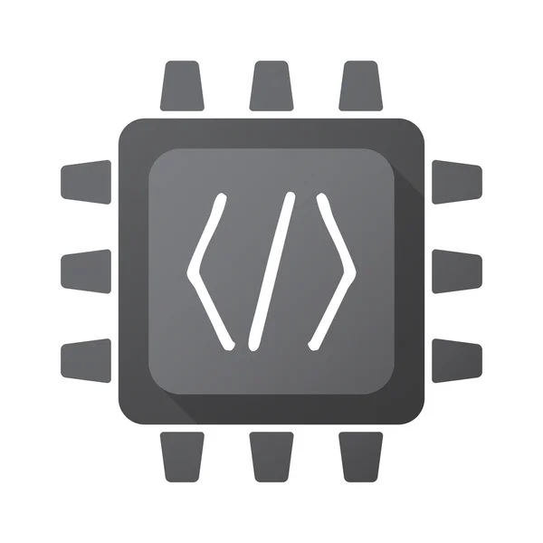 Isolé puce CPU icône avec un signe de code — Image vectorielle