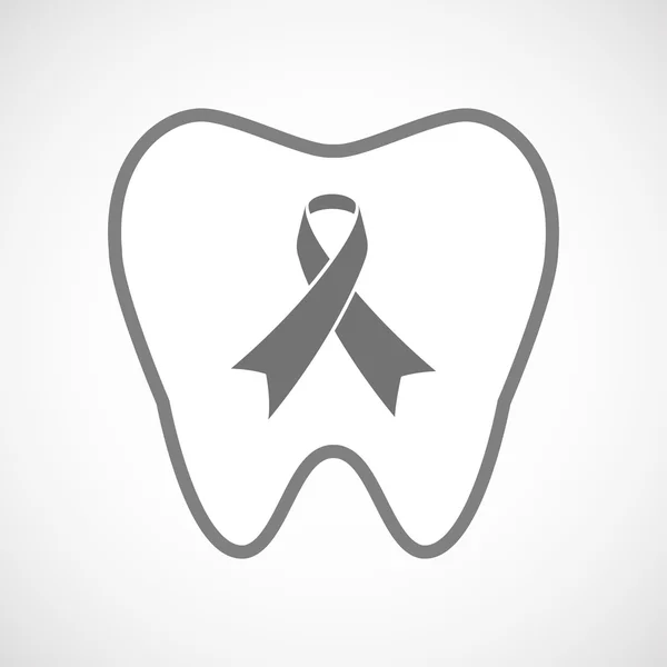 Ícone de dente de arte de linha isolada com uma fita de consciência —  Vetores de Stock