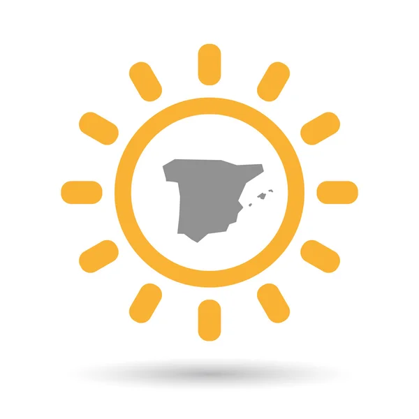 Icono de sol de arte de línea aislada con el mapa de España — Vector de stock