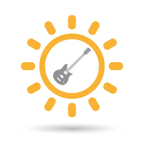 Izolované linie umění sun ikona s elektrickou kytarou — Stockový vektor