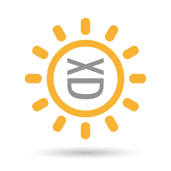 Isolated line art sun icon with   a laughing text face — Stock Vector