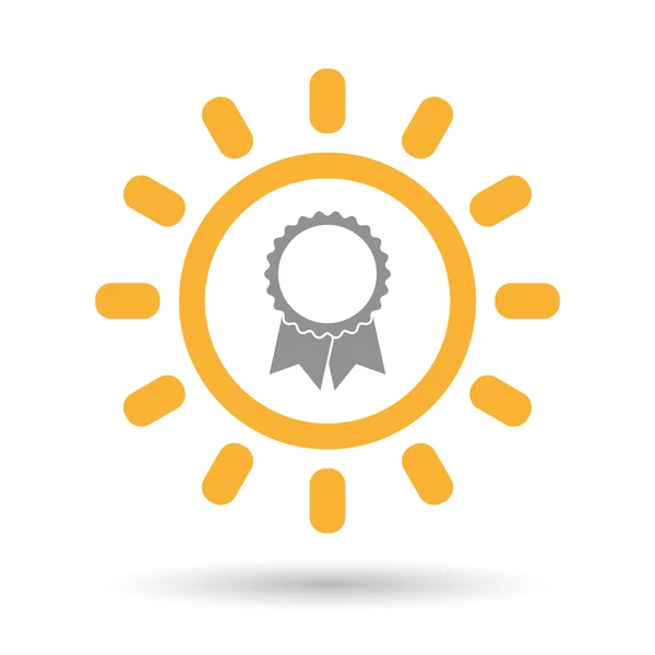 Geïsoleerde lijn kunst zon icoon met een lint-award — Stockvector