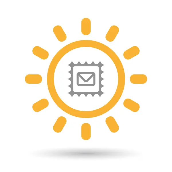İzole satırı sanat güneş simgesi bir posta damgası işareti ile — Stok Vektör