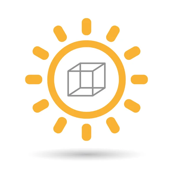 Ícone de sol de arte de linha isolada com um sinal de cubo — Vetor de Stock