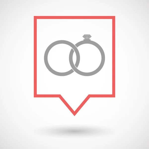 Isolato linea arte tooltip icona con due anelli di nozze legati — Vettoriale Stock