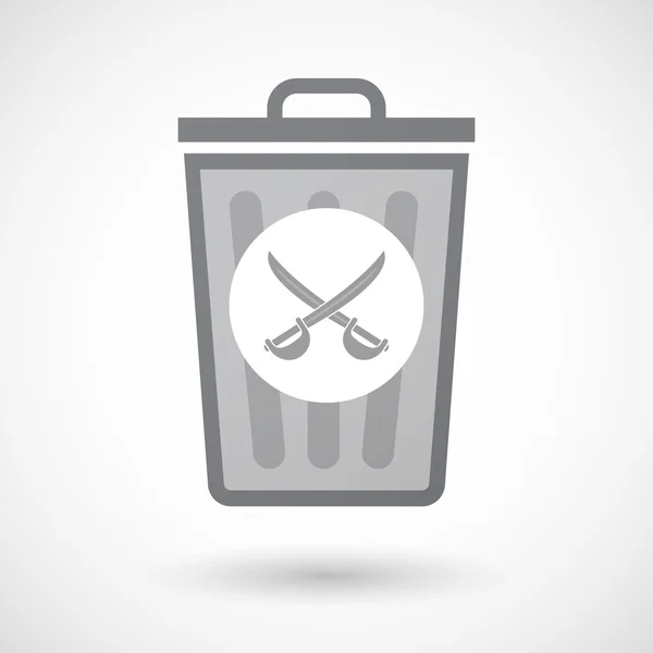 Isolated trash can icon with  two swords crossed — Stock Vector