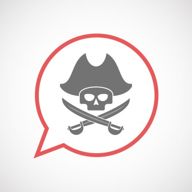 İzole komik balon satırı sanat simgesi bir korsan kafatası ile