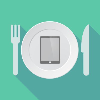 Tablet bilgisayarlı uzun gölge sofra takımı vektör çizimi