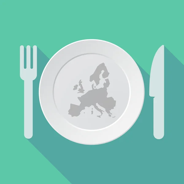 Long shadow tableware vector illustration with  a map of Europe — Stock Vector