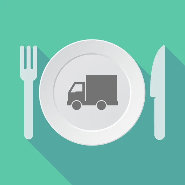 Illustration vectorielle de vaisselle longue ombre avec un camion de livraison — Image vectorielle