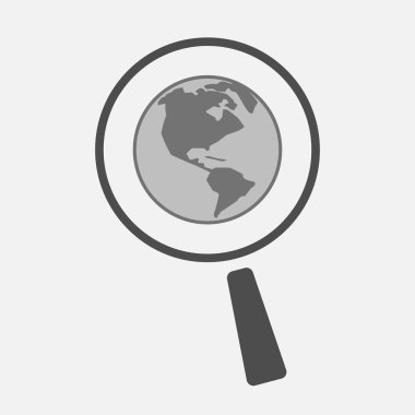 Bir Amerika Bölge dünya küre ile izole Büyüteç simgesi