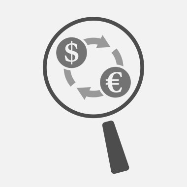 Dolar euro döviz işareti ile izole Büyüteç simgesi