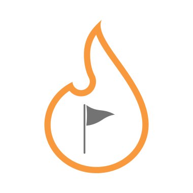 İzole satırı sanat alev simgesi ile bir golf bayrak