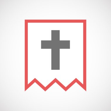 Hıristiyan bir haç ile izole hat sanat kurdele simgesi